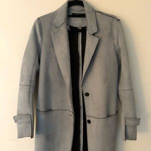 Ice Gray/ Slate Blue Knee Length Suede Coat
